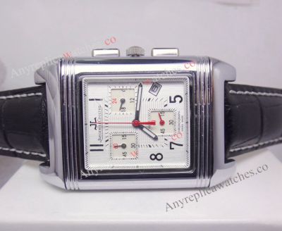 Replica Jaeger LeCoultre White Face Black Leather Watch